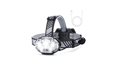 MIOISY Rechargeable Headlamp 20000 High Lumen 5 LED Head Lamp Red White Light IPX4 Waterproof Headlight 8 Mode Flashlight Outdoor Running Hunting Fishing Hiking Camping Gear
