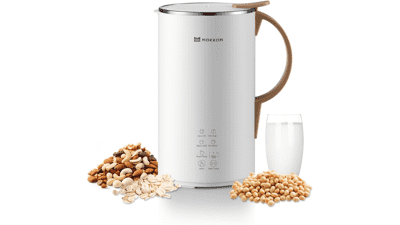 MOKKOM Automatic Nut Milk Maker - 20 oz Soy Milk Maker - Homemade Almond, Oat, Coconut, Soy, or Plant-Based Milk - Dairy Free Beverages - White