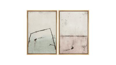 MUDECOR Framed Canvas Print Wall Art Set Pastel Mint Green Pink Grunge Paint Strokes Abstract Shapes Modern Art Decorative Boho