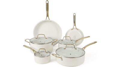Martha Stewart Lockton 10 Piece Cookware Set - Linen White