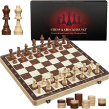 Meuzhen Magnetic Chess Set with Checkers - 16" Wooden Chess Board Game for Adults & Kids