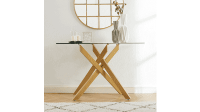 Modern Style Console Table with Tempered Glass Top and Metal Tubular Legs - 45”Lx18”Wx30”H - Gold
