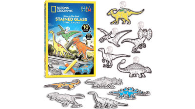 NATIONAL GEOGRAPHIC Kids Stained Glass Kit - Glow in The Dark Dinosaur Toys