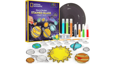 NATIONAL GEOGRAPHIC Kids Window Art Kit - Stained Glass Solar System Crafts with Glow in The Dark Planets