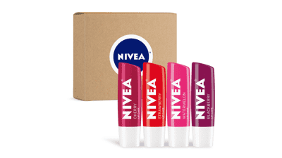 NIVEA Fruit Lip Balm Variety Pack, Tinted, 0.17 Oz, 4 count