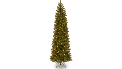 National Tree Company Pre-Lit Artificial Slim Downswept Christmas Tree - Green, Douglas Fir - Dual Color LED Lights - 6.5 Feet