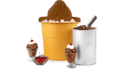 Nostalgia Electric Ice Cream Maker - Soft Serve Machine for Frozen Yogurt or Gelato - Fun Kitchen Appliance - Brown - 4 Quart