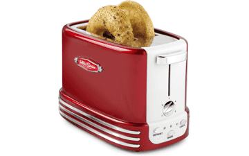 Nostalgia Retro 2-Slice Toaster, Vintage Design, Crumb Tray, Cord Storage, 5 Toasting Levels - Red