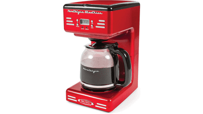 Nostalgia Retro Coffee Maker - 12-Cup Programmable with LED Display, Automatic Shut-Off, Keep Warm, Pause-And-Serve - Red