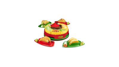 Nostalgia Taco Tuesday Heated Lazy Susan Taco Bar Serving Set - 4 Tortilla Holders, Fondue Pot - 20 Oz. - Red