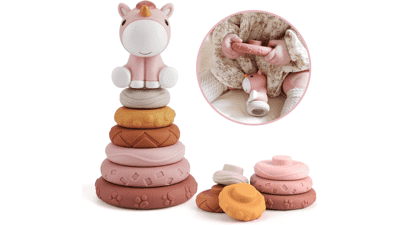 Nueplay 7 Pcs Stacking & Nesting Baby Toys with Pink Horse Figure