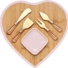Paris Hilton Charcuterie Board and Serving Set with Ceramic Dish, Cheese Utensils - 6-Piece Set (Pink)