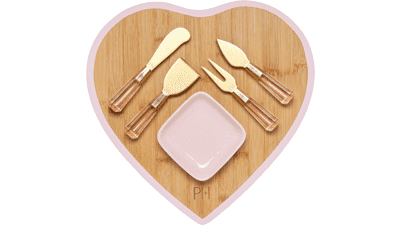 Paris Hilton Charcuterie Board and Serving Set with Ceramic Dish, Cheese Utensils - 6-Piece Set (Pink)