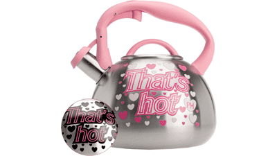 Paris Hilton Whistling Stovetop Tea Kettle, Stainless Steel, Color Changing Heat Indicator, 2.5-Quart, Pink