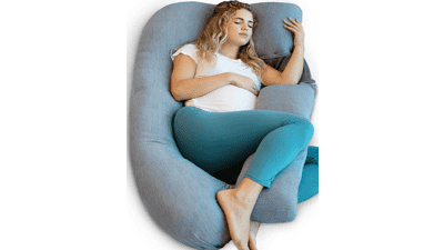 Pharmedoc U-Shape Full Body Pregnancy Pillow with Cooling Cover Grey
