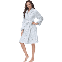 Plush Kimono Belted Robe for Women - Mid-Length Bathrobe with Pocket, Collar & Cuff, Winter Floral Green