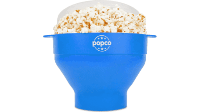 Popco Microwave Silicone Popcorn Popper with Handles - Collapsible Popcorn Bowl - BPA Free - Light Blue