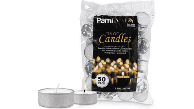 Premium Long-Lasting Tealight Candles - 50-Piece Bag