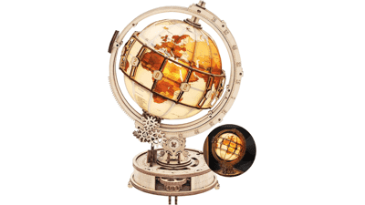 ROKR 3D Wooden Illuminated Globe Puzzle with Stand 180pcs Model Kit Hobby Gifts