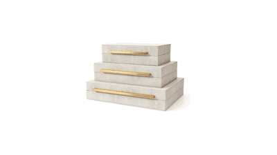 RUNYAO Kingflux Faux Ivory Shagreen Leather Decorative Boxes Set