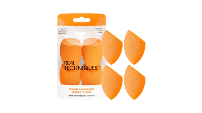 Real Techniques Miracle Complexion Sponge, Makeup Blender for Liquid and Cream Foundation, 4 Count