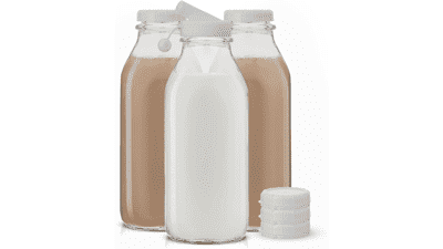 Reusable 32 Oz Glass Milk Bottle Multi-Pack with Lids