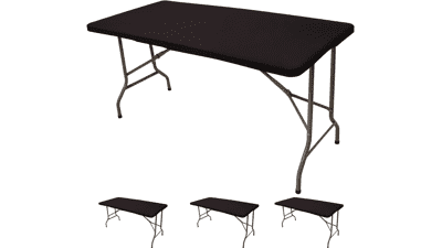 SAJOO Spandex Table Cover 6FT 3PC Black Fitted Tablecloth for Rectangle Tables