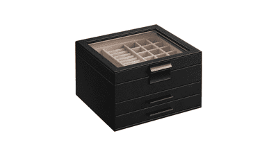 SONGMICS Glass Lid Jewelry Box 3-Layer Organizer with 2 Drawers