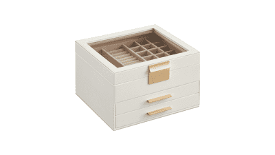 SONGMICS Glass Lid Jewelry Box with 2 Drawers