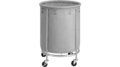 SONGMICS Laundry Basket with Wheels, 45 Gal., Removable Bag, Gray and Silver