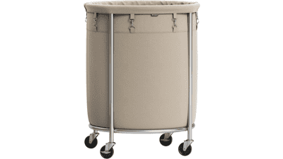 SONGMICS Laundry Basket with Wheels, 45 Gal., Round Laundry Cart