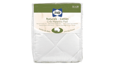 Sealy Naturals Cotton Waterproof Fitted Mattress Pad Cover - Toddler Bed and Baby Crib Protector