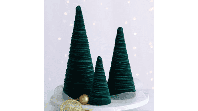 Set of 3 Emerald Velvet Trees - Modern Christmas Decor for Mantel and Entryway