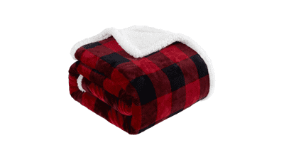 Sherpa Red and Black Buffalo Plaid Christmas Throw Blanket - Fuzzy Fluffy Soft Cozy - Couch Bed Sofa - 60" X 70"