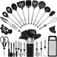 Silicone Cooking Utensils Set - 33 Kitchen Gadgets & Spoons for Nonstick Cookware