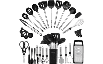 Silicone Cooking Utensils Set - 33 Kitchen Gadgets & Spoons for Nonstick Cookware