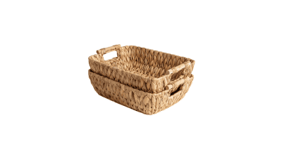 StorageWorks Large Hand-Woven Storage Baskets, Water Hyacinth Wicker, 2-Pack