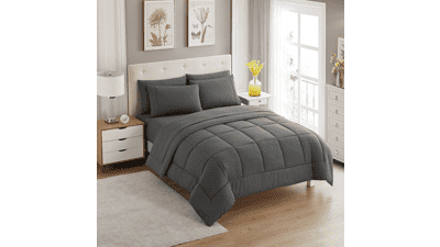 Sweet Home Collection 5 Piece Comforter Set - All Season Soft Down Alternative Blanket & Luxurious Microfiber Bed Sheets - Gray - Twin