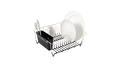 Sweet Home Collection Dish Drying Rack Set with Utensil Holder, Black