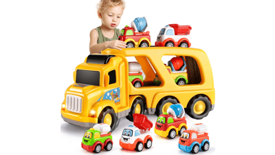 TEMI Construction Truck Toys for Boys 5-in-1 Friction Power Toy