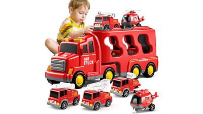 TEMI Fire Toys 5 in 1 Carrier Truck Transport for Toddlers