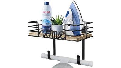 TJ.Moree Ironing Board Hanger Wall Mount with Storage Basket and Hooks