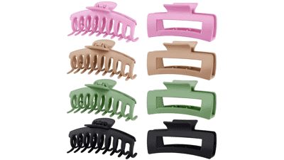 TOCESS 8 Pack Big Hair Claw Clips for Women - Large Claw Clip for Thin Thick Curly Hair - 90's Strong Hold - 4.33 Inch Nonslip Matte Jumbo Hair Clips
