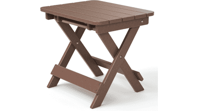 TORVA Outdoor Adirondack Foldable Side Table - Weather Resistant Patio End Table for Poolside Garden - Brown