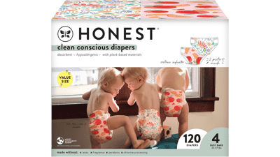 The Honest Company Clean Conscious Diapers | Plant-Based, Just Peachy + Flower Power | Size 4 (22-37 lbs), 120 Count