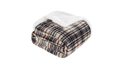 Touchat Sherpa Plaid Throw Blanket - Fuzzy Fluffy Cozy Soft - Twin Size Microfiber for Couch Bed Sofa - Plaid Brown