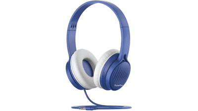 TuneFlux Kids Headphones - Safe Volume Limiter 85dB - Wired School Headphones for Boys and Girls - Sapphire Blue