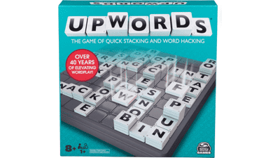 Upwords Word Game with Stackable Letter Tiles & Rotating Game Board for Family Game Night