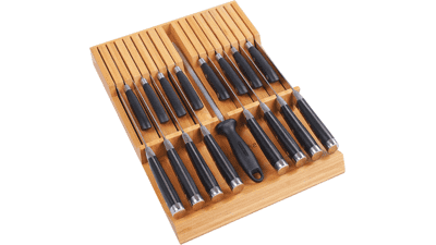 Utoplike Bamboo In-Drawer Knife Block Organizer