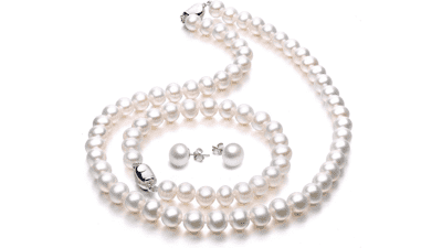 VIKI LYNN Freshwater Cultured Pearl Necklace Set with Bracelet and Earrings for Women